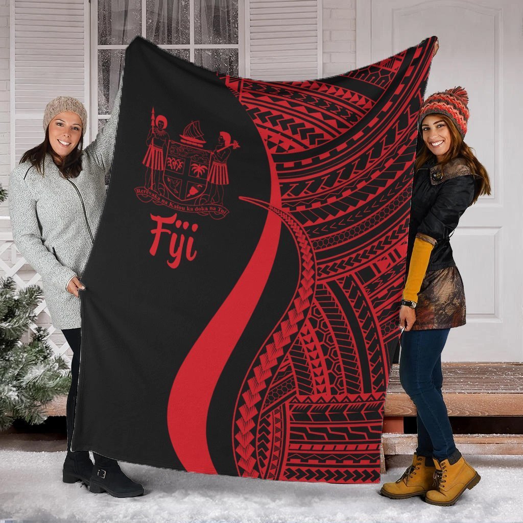 Fiji Premium Blanket - Red Polynesian Tentacle Tribal Pattern Crest White - Polynesian Pride