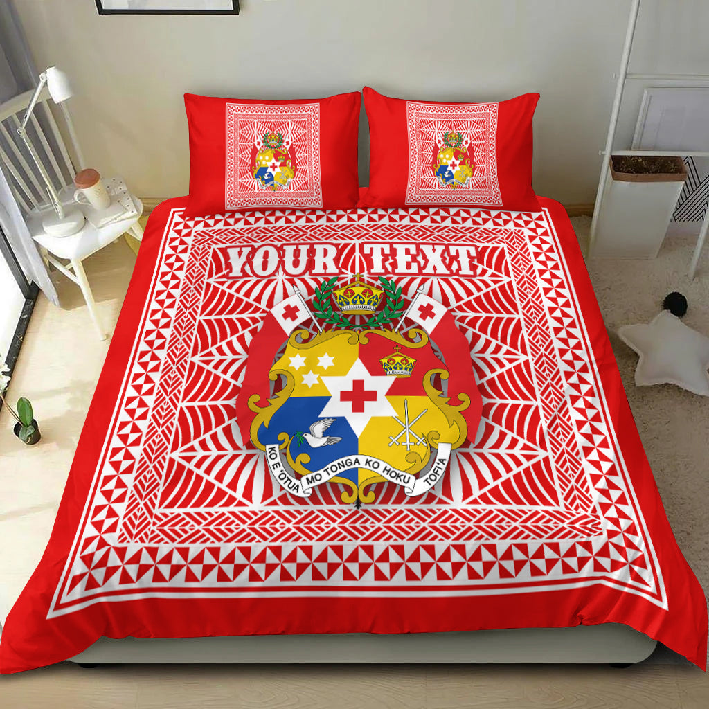 (Custom Personalised) Tonga Pattern Bedding Set Coat of Arms - Red and White LT4 Red - Polynesian Pride