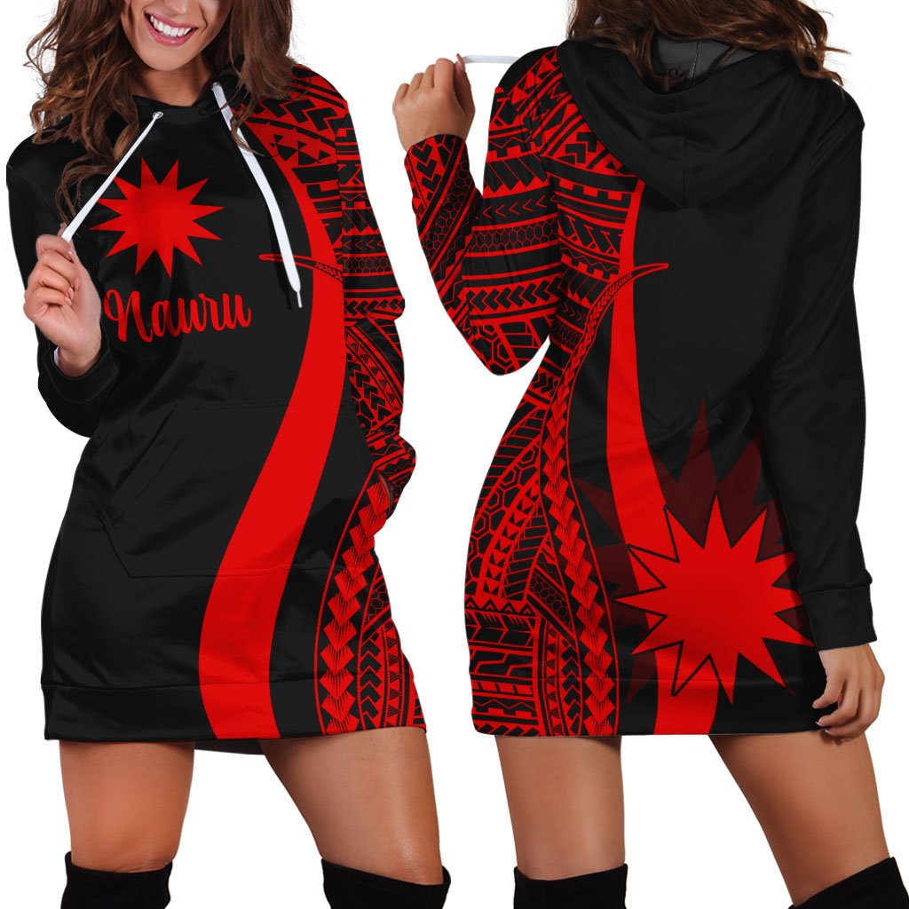 Nauru Women's Hoodie Dress - Red Polynesian Tentacle Tribal Pattern Red - Polynesian Pride
