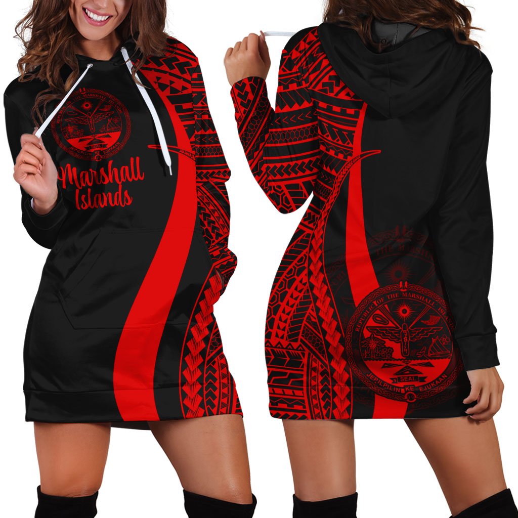 Marshall Islands Women's Hoodie Dress - Red Polynesian Tentacle Tribal Pattern Crest Red - Polynesian Pride