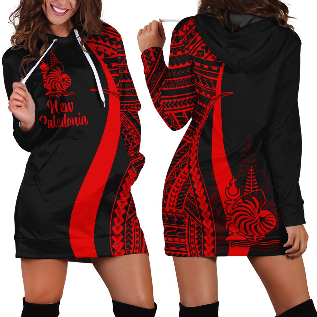 New Caledonia Women's Hoodie Dress - Red Polynesian Tentacle Tribal Pattern Red - Polynesian Pride