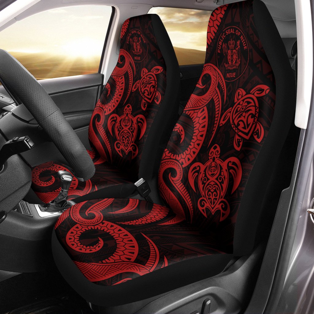 Niue Car Seat Covers - Red Tentacle Turtle Universal Fit Red - Polynesian Pride