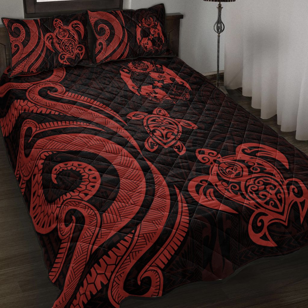 Tonga Quilt Bed Set - Red Tentacle Turtle Red - Polynesian Pride