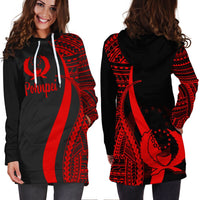 Pohnpei Women's Hoodie Dress - Red Polynesian Tentacle Tribal Pattern - Polynesian Pride