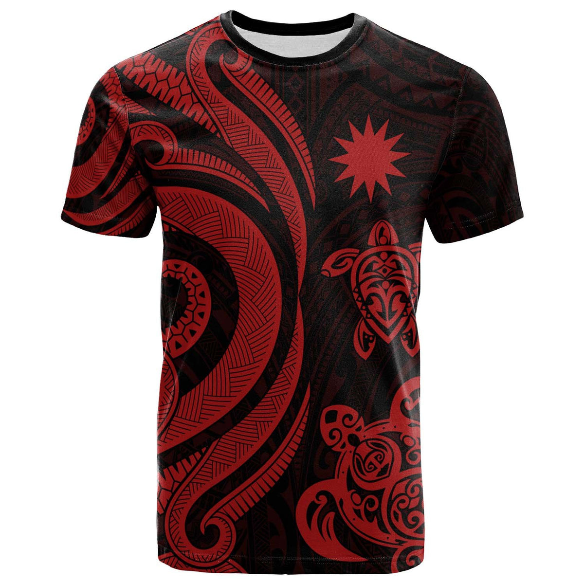Nauru T Shirt Red Tentacle Turlte Unisex Red - Polynesian Pride