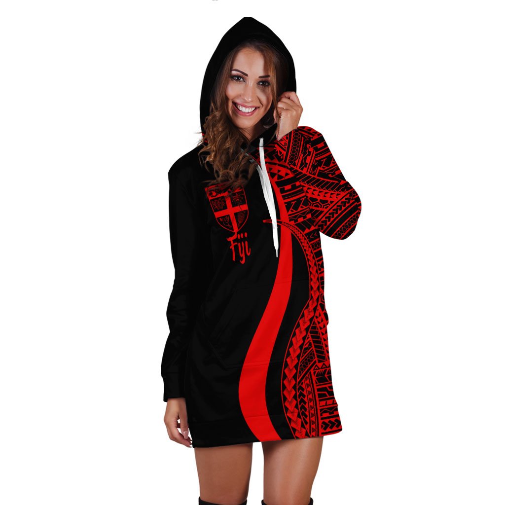 Fiji Women's Hoodie Dress - Red Polynesian Tentacle Tribal Pattern - Polynesian Pride