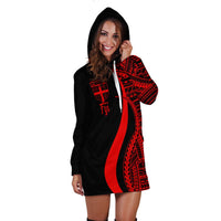Fiji Women's Hoodie Dress - Red Polynesian Tentacle Tribal Pattern - Polynesian Pride