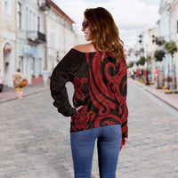 Tuvalu Women's Off Shoulder Sweater - Red Tentacle Turtle - Polynesian Pride