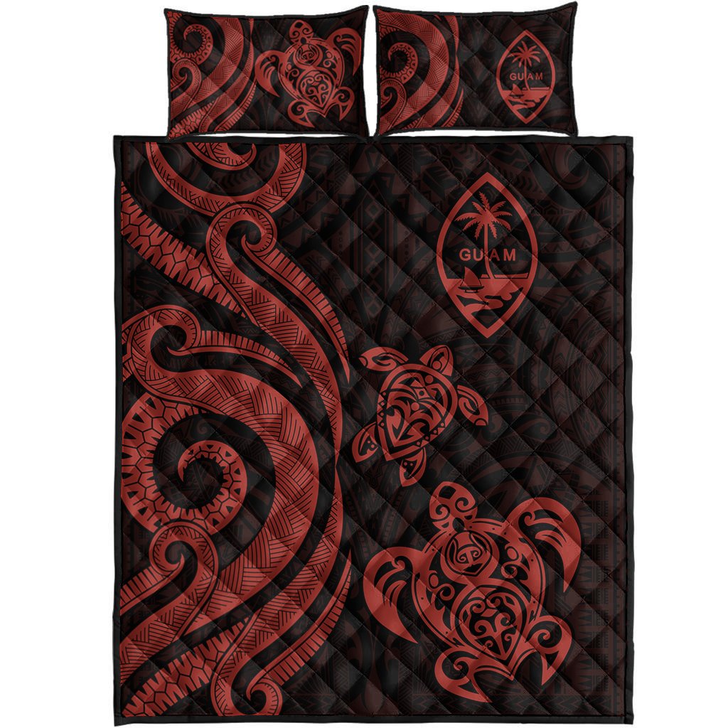 Guam Quilt Bed Set - Red Tentacle Turtle - Polynesian Pride
