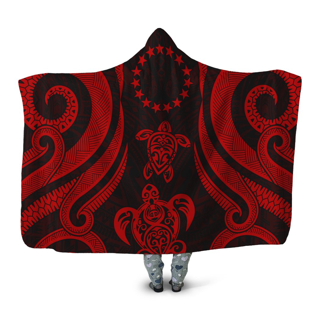 Cook Islands Hooded Blanket - Red Tentacle Turtle Hooded Blanket Red - Polynesian Pride
