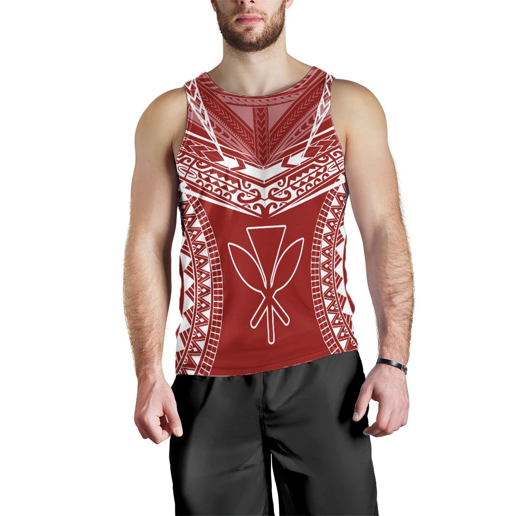 Hawaiian Kanaka Map Football Jersey Men's Tank Top - Red And White - Roger Style - AH - Polynesian Pride