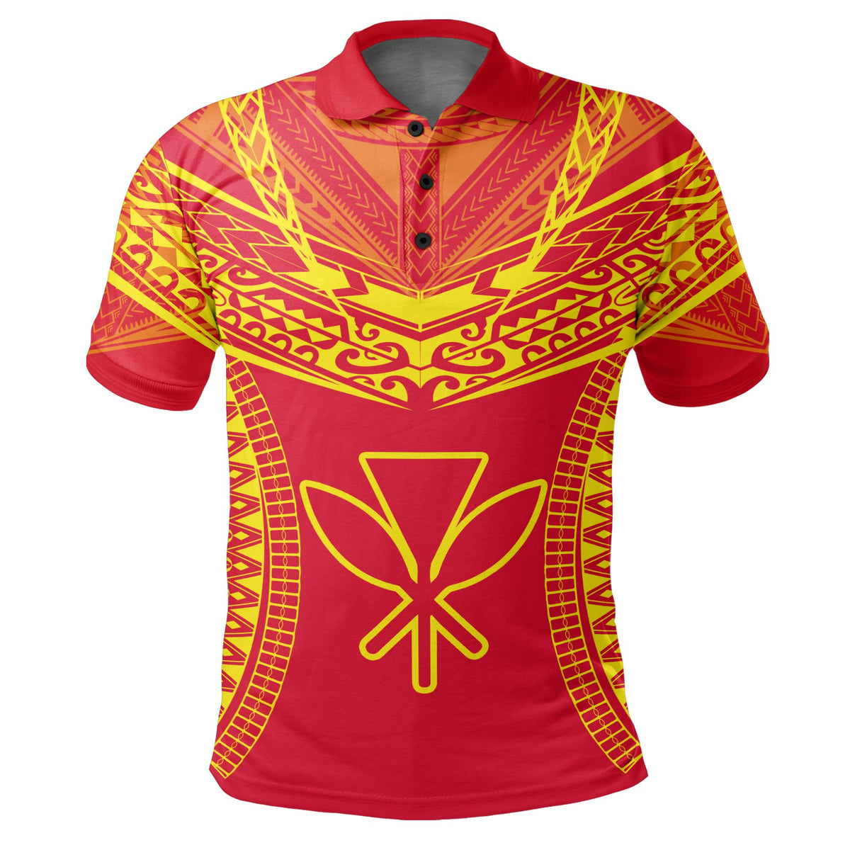 Hawaiian Kanaka Map Football Jersey Polo Shirt Red and Yellow Roger Style - Polynesian Pride