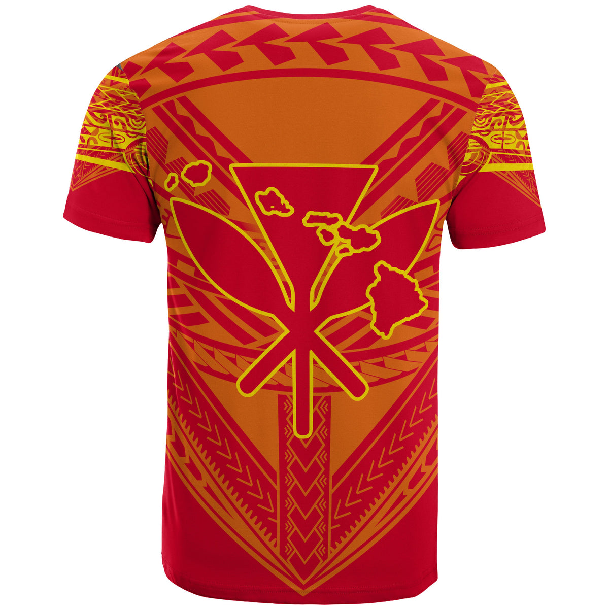 Hawaiian Kanaka Map Football Jersey T Shirt Red and Yellow Roger Style - Polynesian Pride