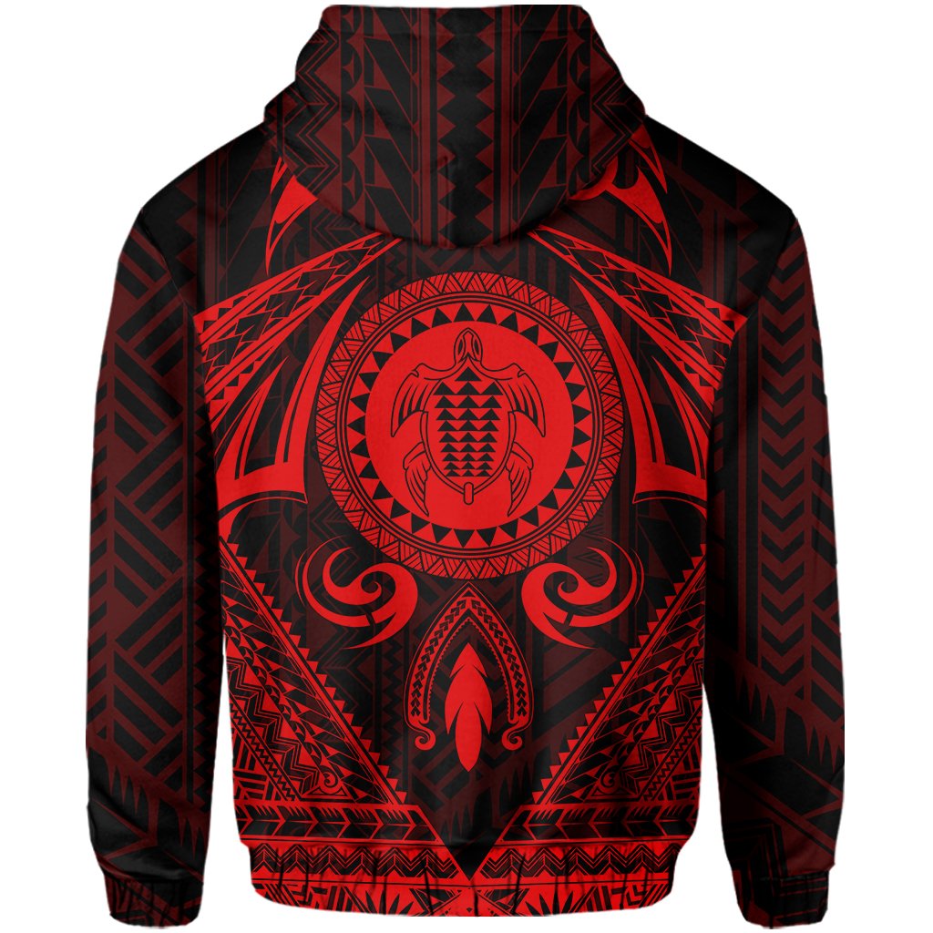 Polynesian Kakau Kanaka Turtle Map Hawaii Zip Hoodie Circle Style Red - Polynesian Pride