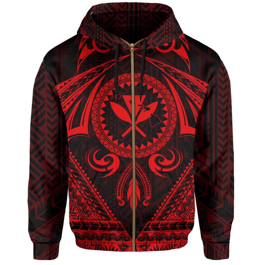 Polynesian Kakau Kanaka Turtle Map Hawaii Zip Hoodie Circle Style Red - Polynesian Pride