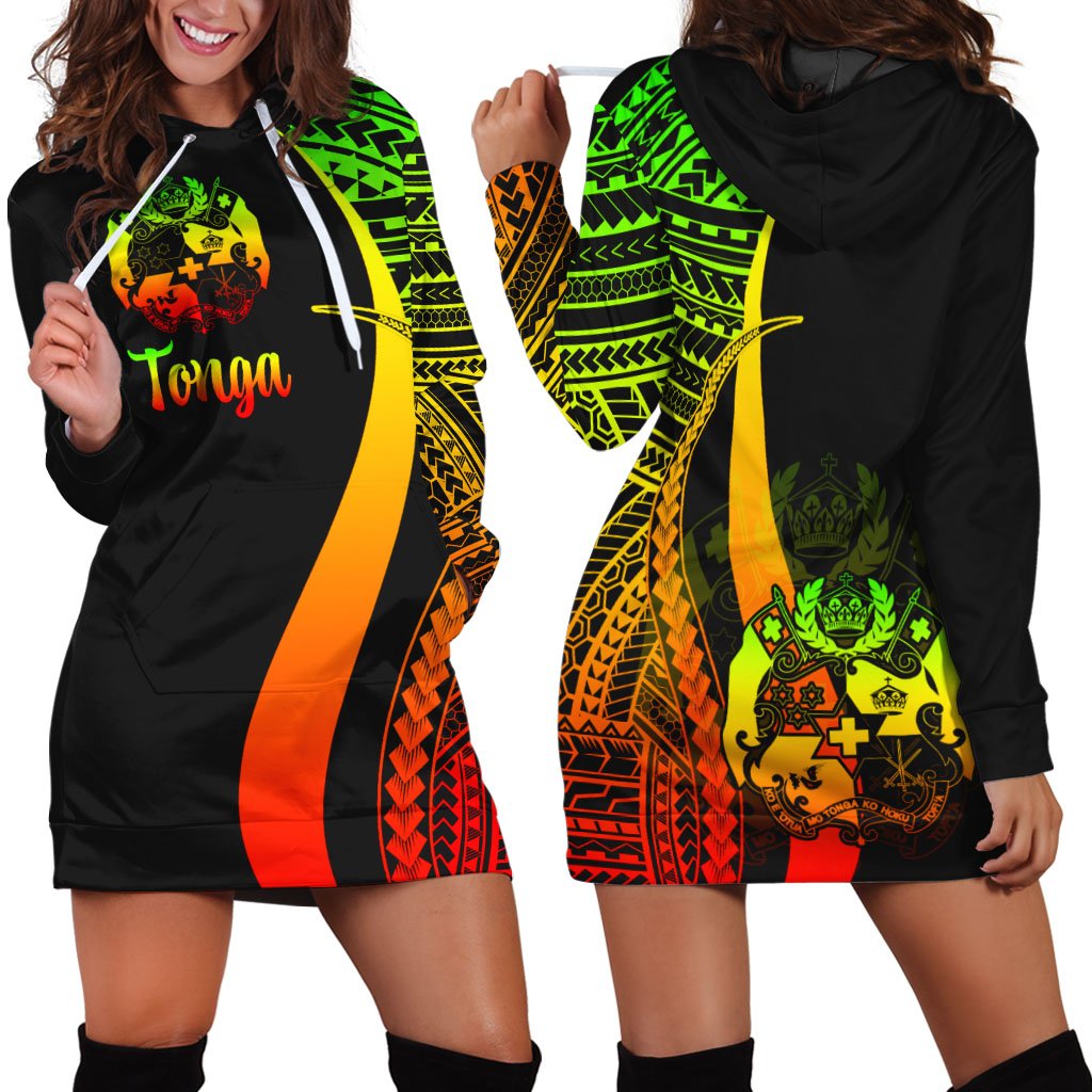 Tonga Women's Hoodie Dress - Reggae Polynesian Tentacle Tribal Pattern Reggae - Polynesian Pride