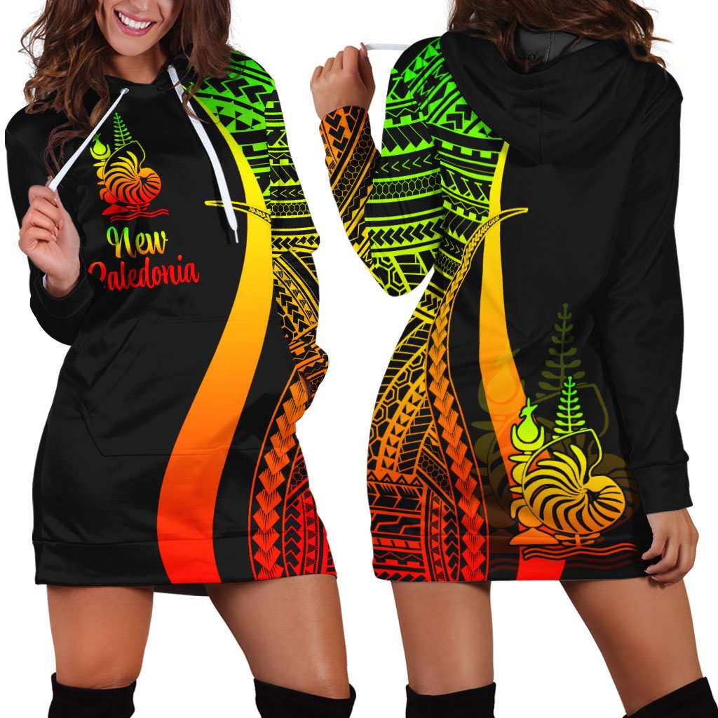 New Caledonia Women's Hoodie Dress - Reggae Polynesian Tentacle Tribal Pattern Reggae - Polynesian Pride