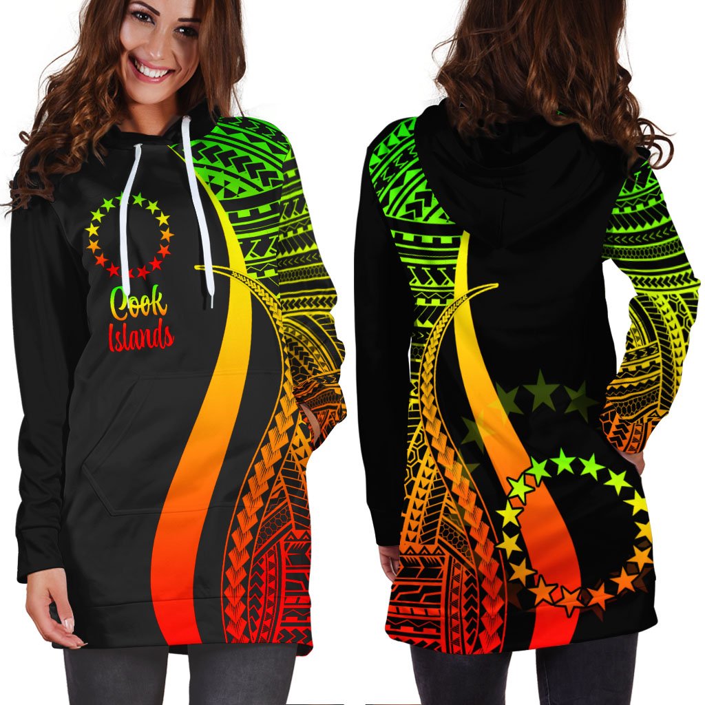 Cook Islands Women's Hoodie Dress - Reggae Polynesian Tentacle Tribal Pattern - Polynesian Pride