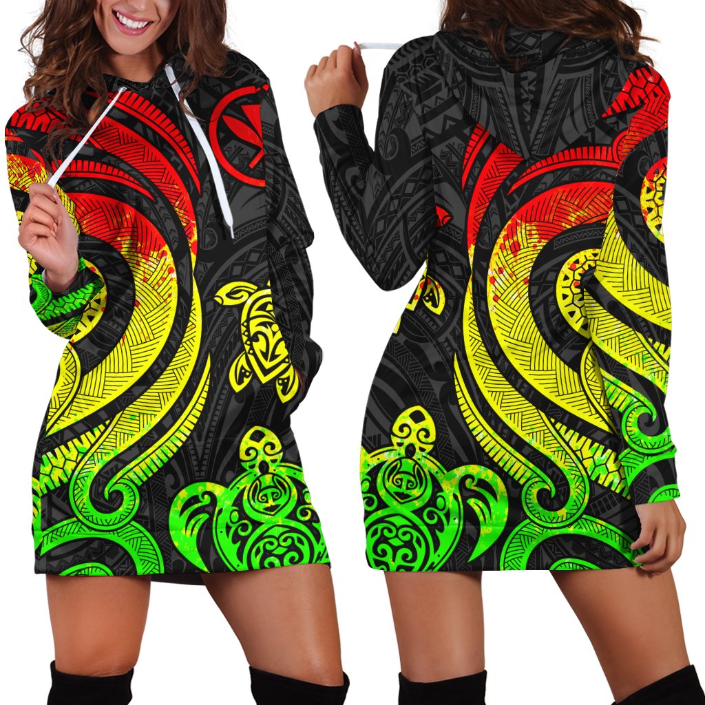 Hawaii Women Hoodie Dress - Reggae Tentacle Turtle Reggae - Polynesian Pride