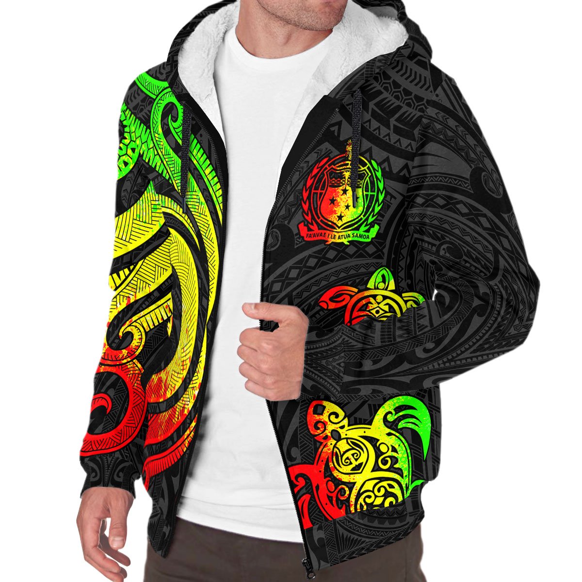 Samoa Sherpa Hoodie - Reggae Tentacle Turtle - Polynesian Pride