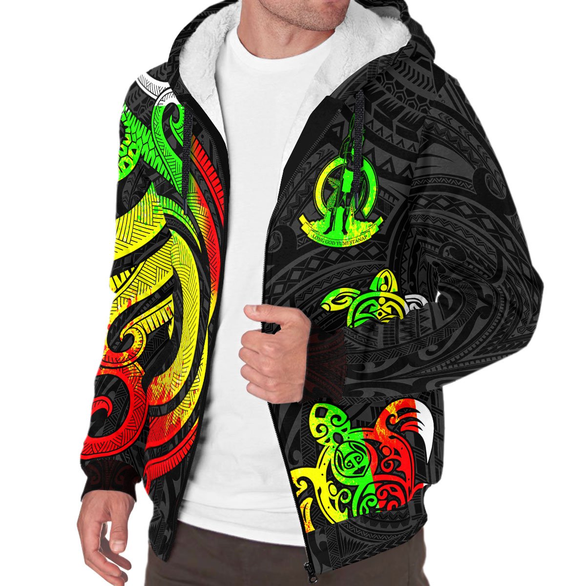 (Robertson) Vanuatu Sherpa Hoodie - Reggae Tentacle Turtle - Polynesian Pride