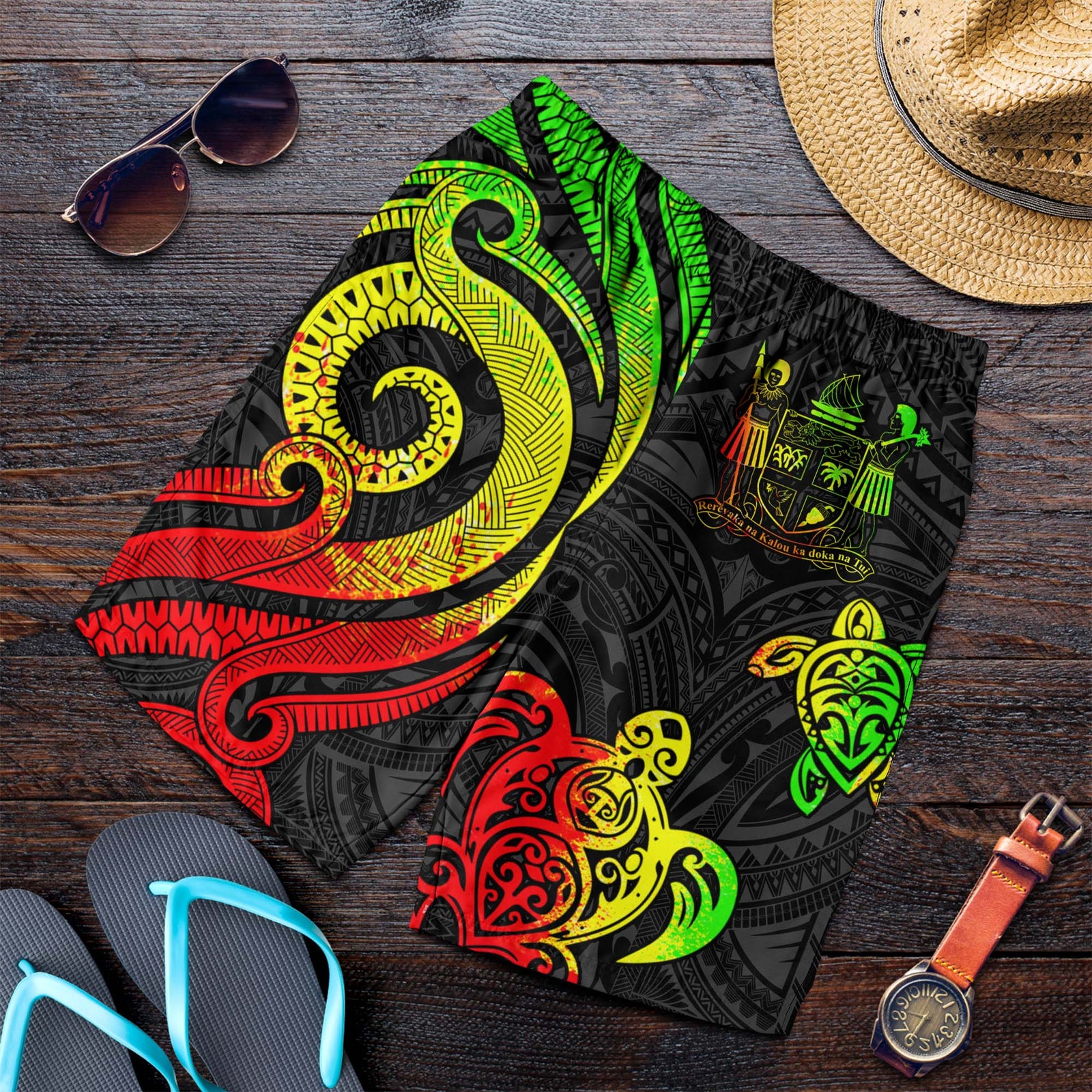 Fiji Men's Short - Reggae Tentacle Turtle Crest - Polynesian Pride