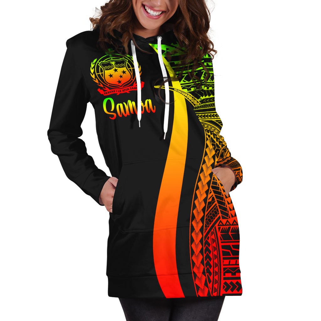 Samoa Women's Hoodie Dress - Reggae Polynesian Tentacle Tribal Pattern - Polynesian Pride