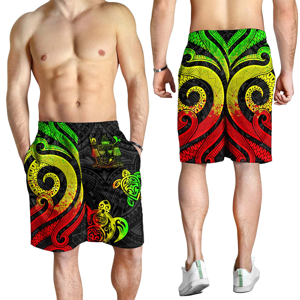 Fiji Men's Short - Reggae Tentacle Turtle Crest - Polynesian Pride