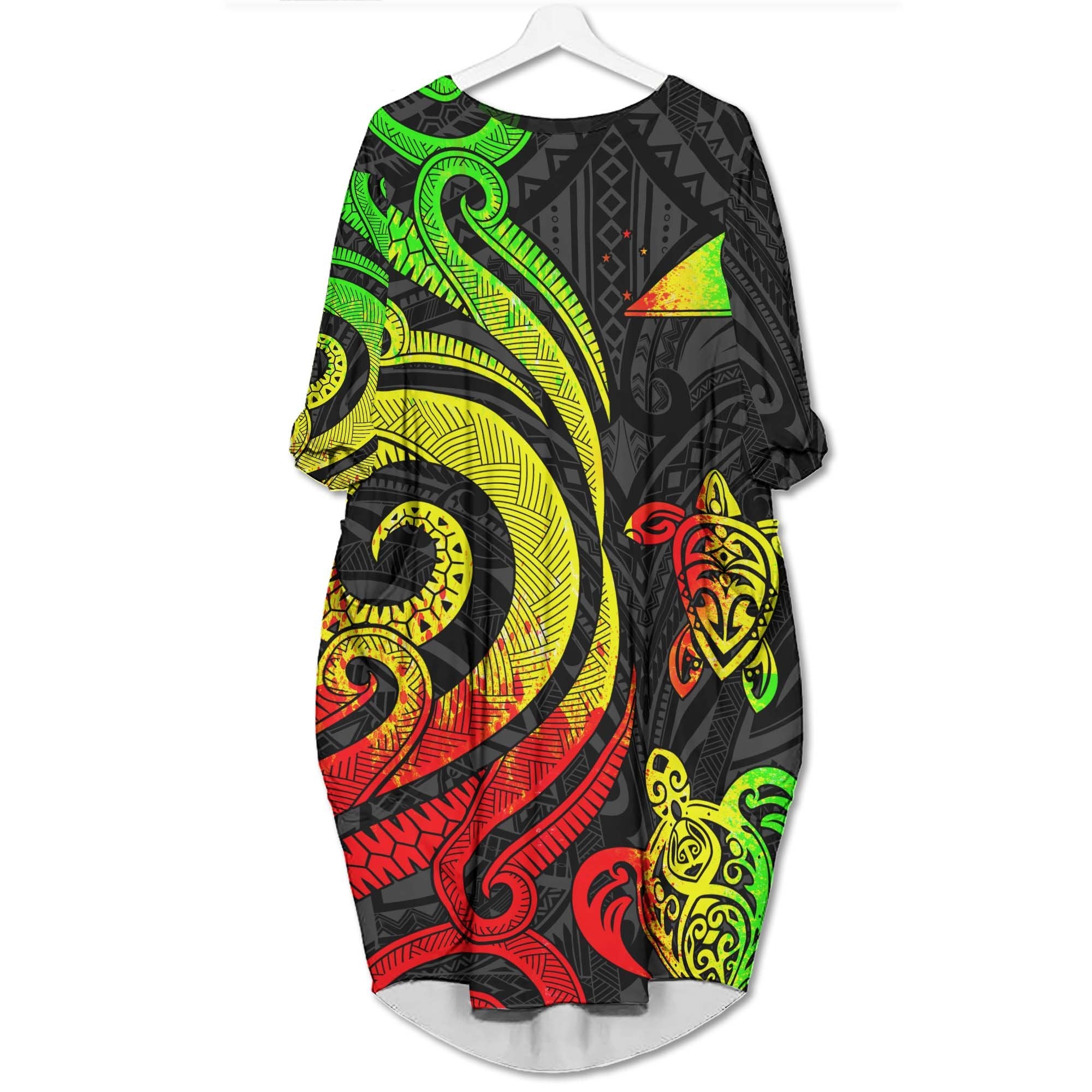 Tokelau Batwing Pocket Dress - Reggae Tentacle Turtle Women Reggae - Polynesian Pride