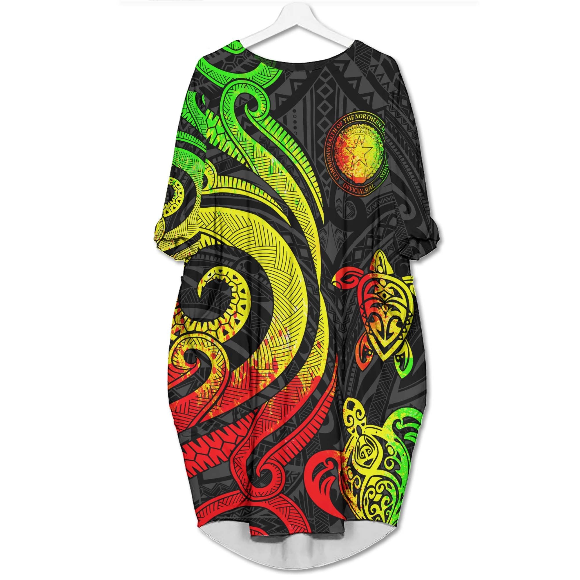 Northern Mariana Islands Batwing Pocket Dress - Reggae Tentacle Turtle Women Reggae - Polynesian Pride