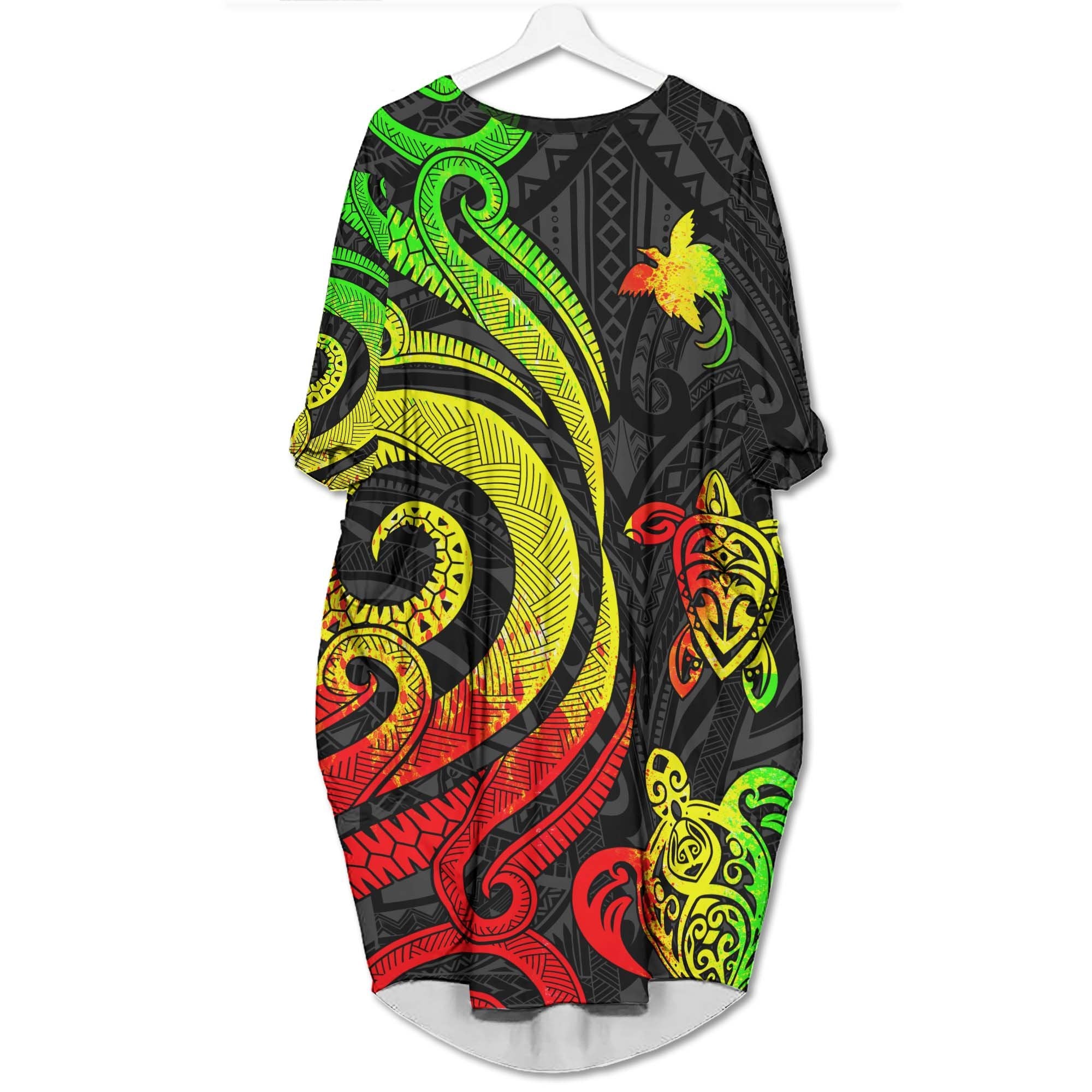 Papua New Guinea Batwing Pocket Dress - Reggae Tentacle Turtle Women Reggae - Polynesian Pride