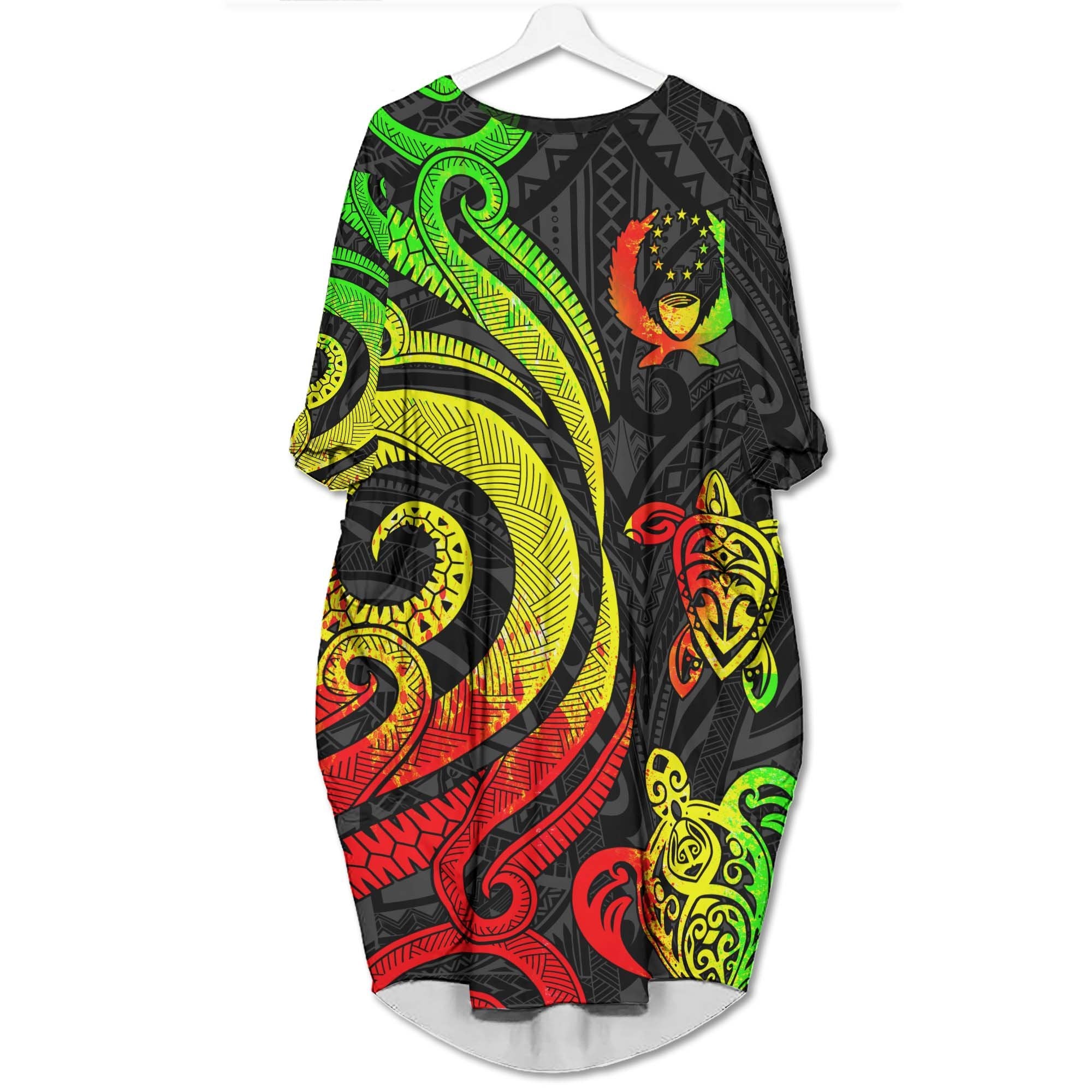 Pohnpei Batwing Pocket Dress - Reggae Tentacle Turtle Women Reggae - Polynesian Pride