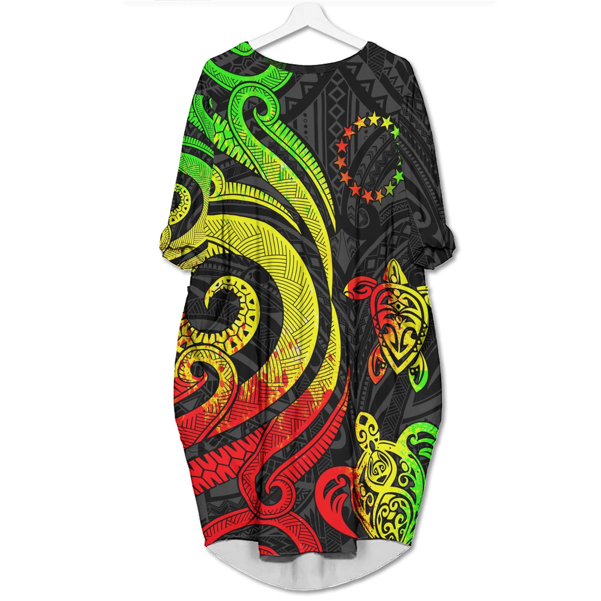 Cook Islands Batwing Pocket Dress - Reggae Tentacle Turtle Women Reggae - Polynesian Pride