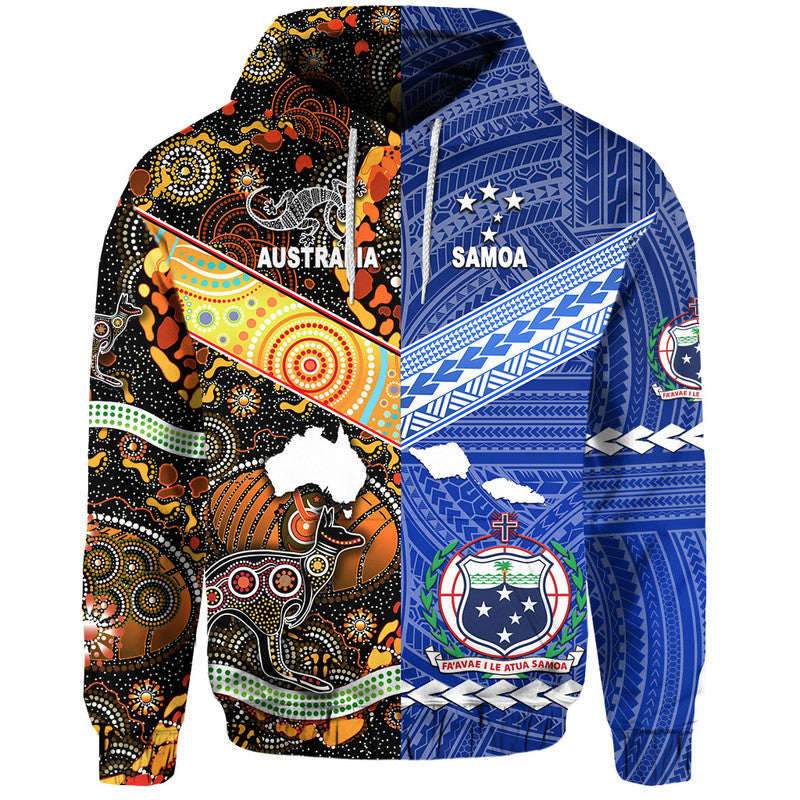 Samoa and Australia Aboriginal Hoodie Together LT8 Blue - Polynesian Pride