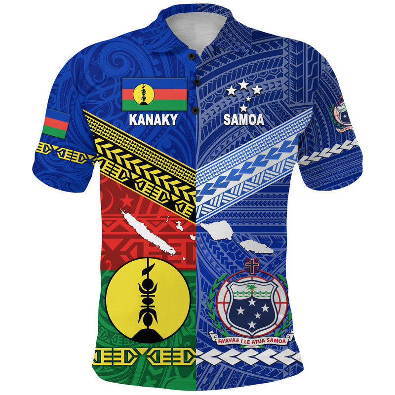 Samoa Kanaky New Caledonia Polo Shirt Together LT8 Blue - Polynesian Pride