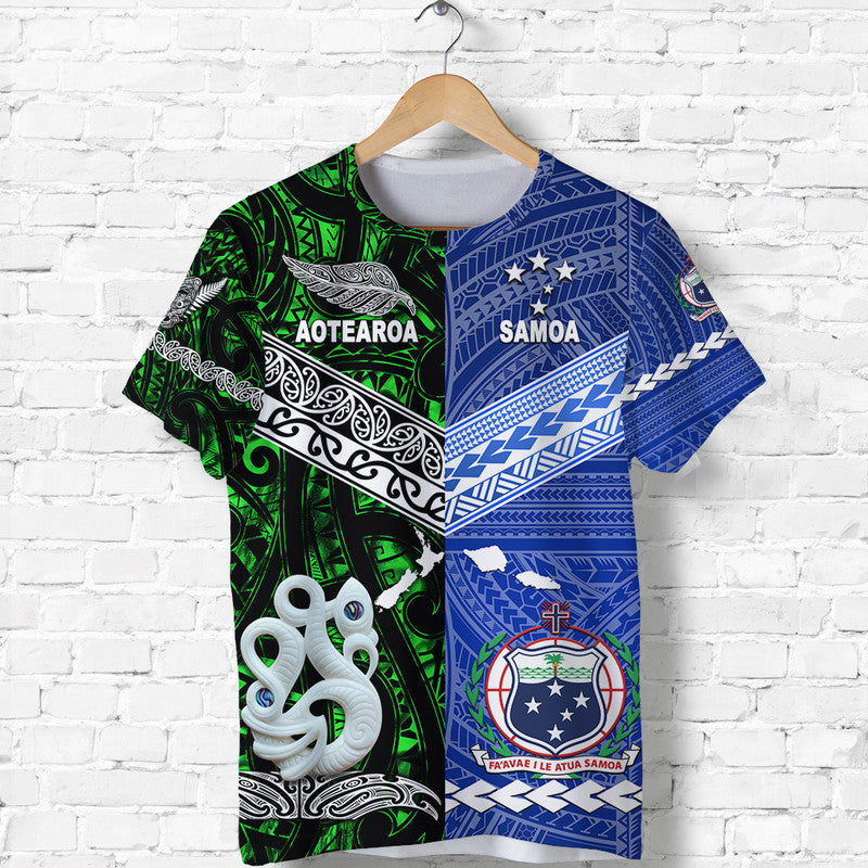 Samoa And New Zealand T Shirt Together Green LT8 Green - Polynesian Pride