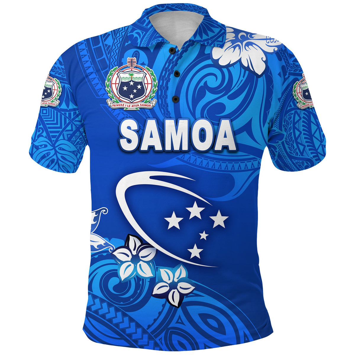 Custom Manu Samoa Rugby Polo Shirt Unique Vibes Full Blue, Custom Text and Number - Polynesian Pride