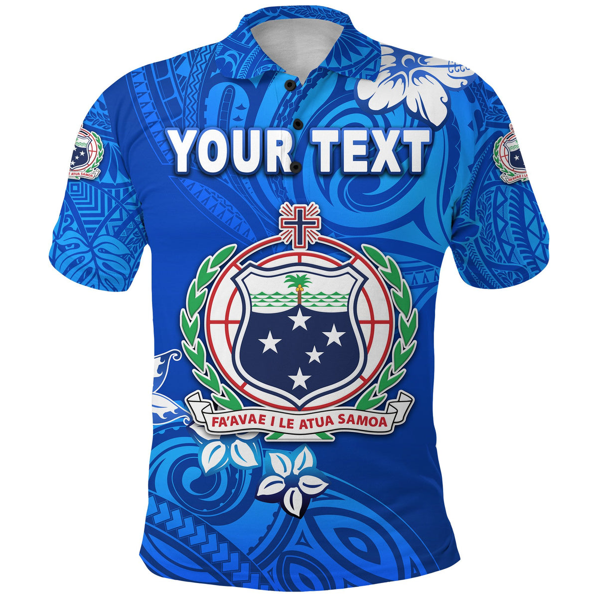 Custom Manu Samoa Rugby Polo Shirt Unique Vibes Coat Of Arms Full Blue - Polynesian Pride