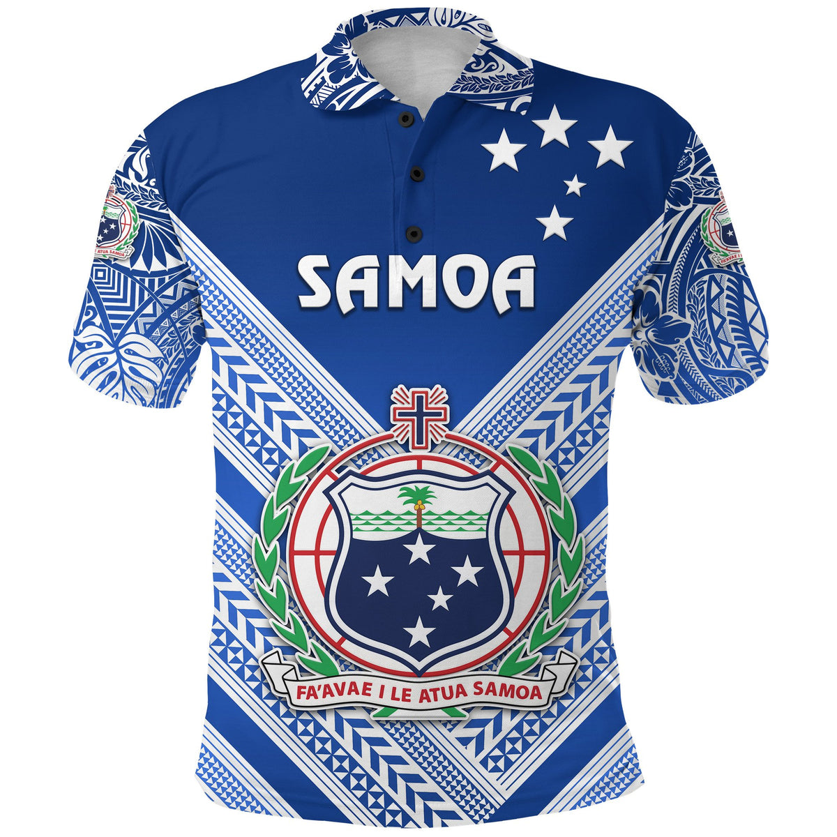 Manu Samoa Rugby Polo Shirt Creative Style Full Blue - Polynesian Pride