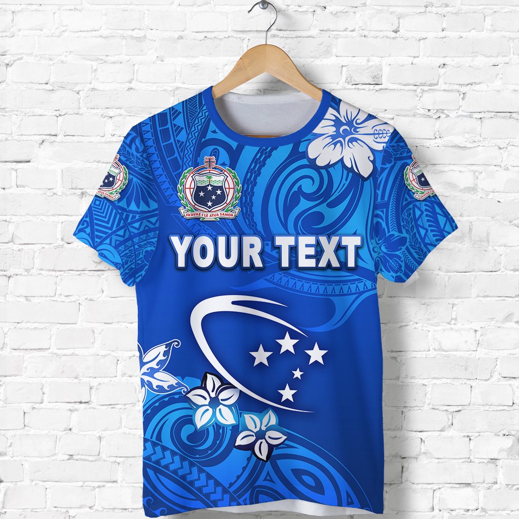 Custom Manu Samoa Rugby T Shirt Unique Vibes Full Blue - Polynesian Pride
