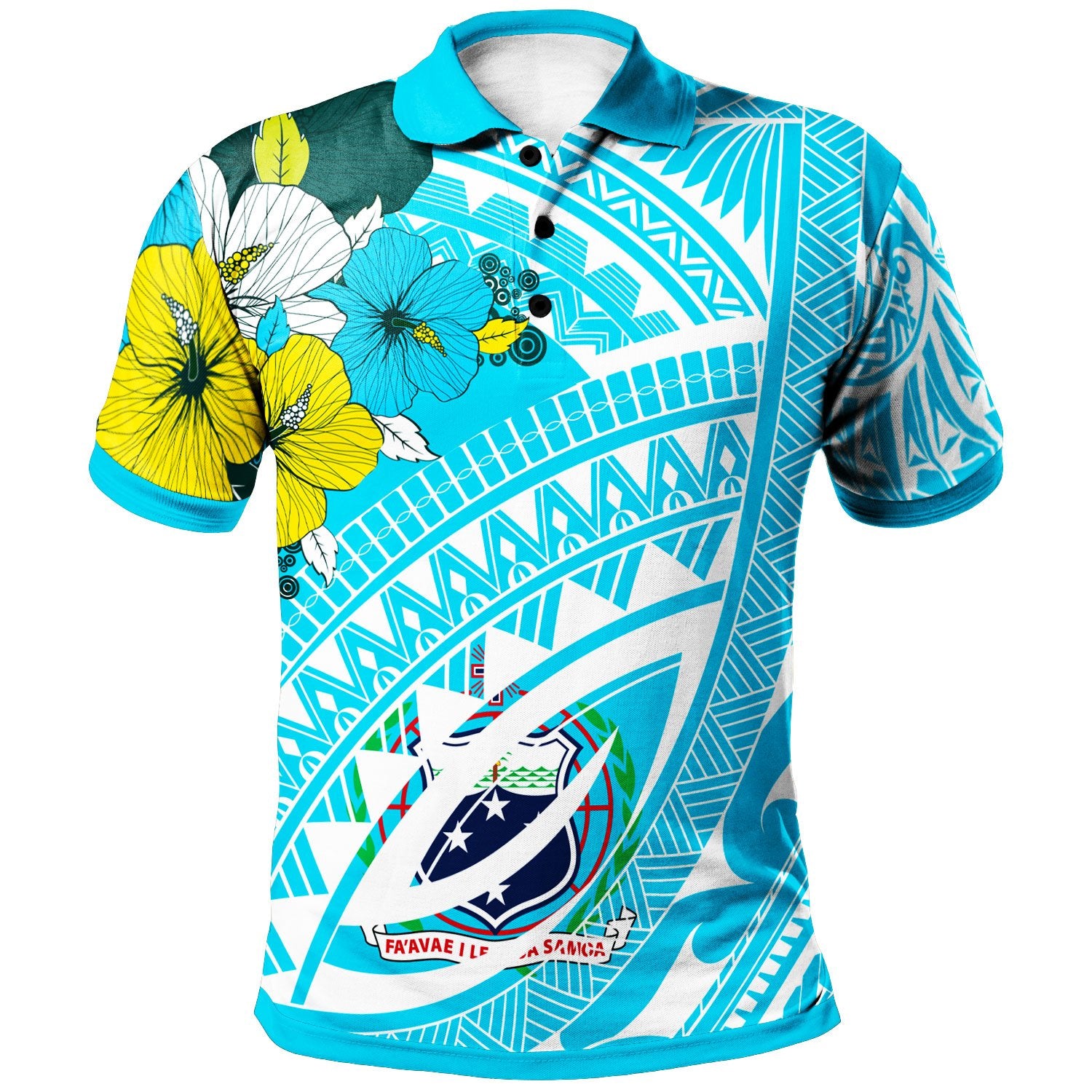 Samoa Polo Shirt Polynesian Pattern Aquamarine Stone Color Unisex Blue - Polynesian Pride