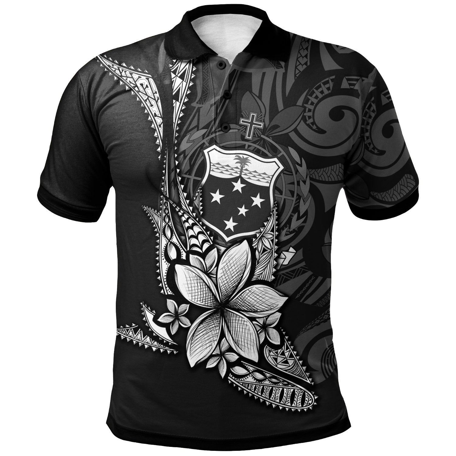 Samoa Custom Polo Shirt Fish With Plumeria Flowers Style Unisex Black - Polynesian Pride