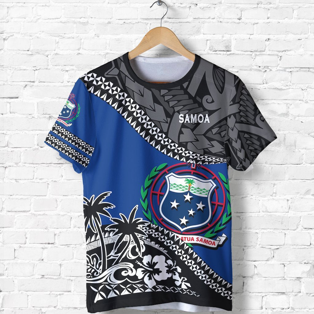 Samoa T Shirt Samoan Coat of Arms Fall In The Wave Unisex Blue - Polynesian Pride