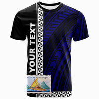 American Samoa Polynesian T Shirt Samoan Sailboat On American Postage Stamp Unisex BLUE - Polynesian Pride