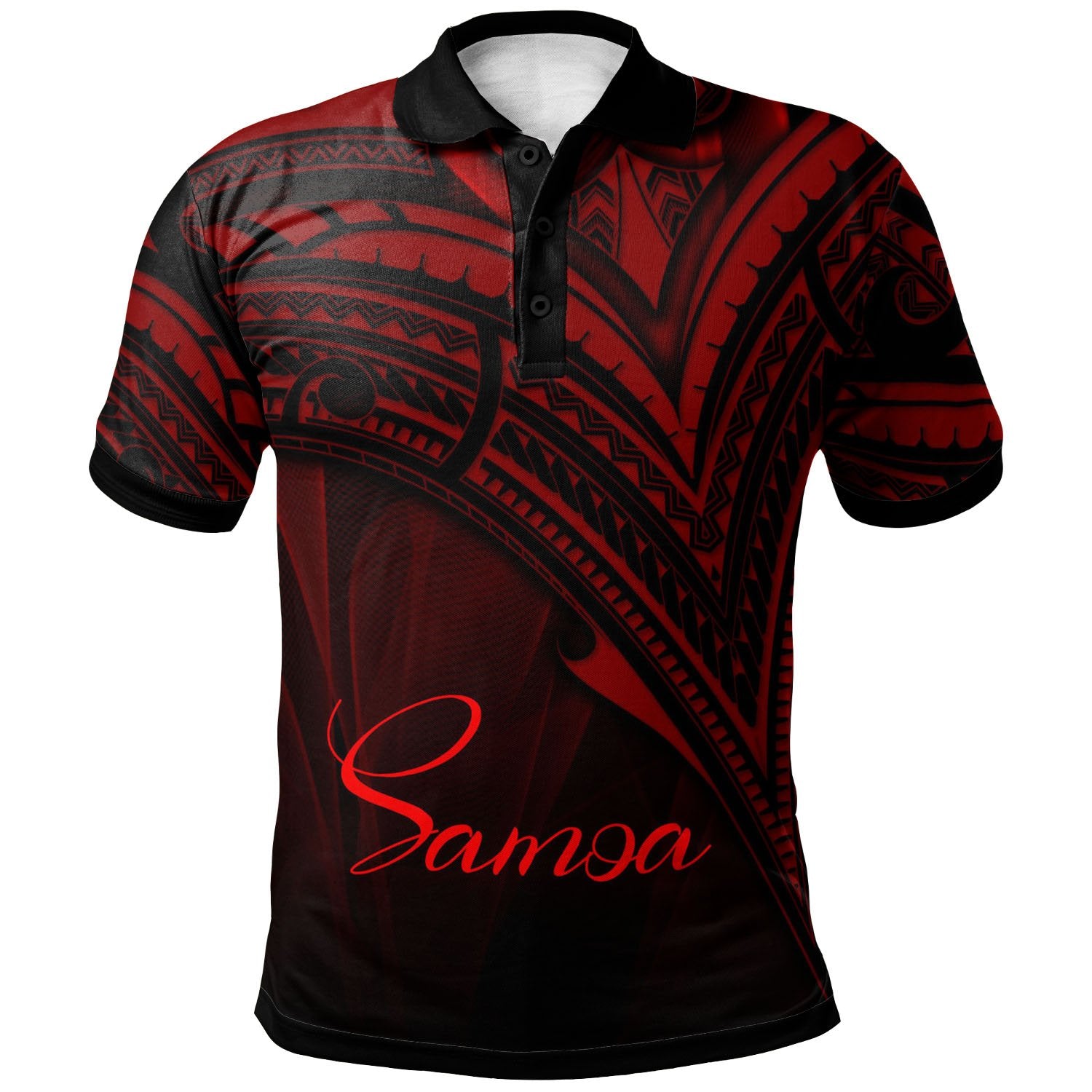 Samoa Polo Shirt Red Color Cross Style Unisex Black - Polynesian Pride