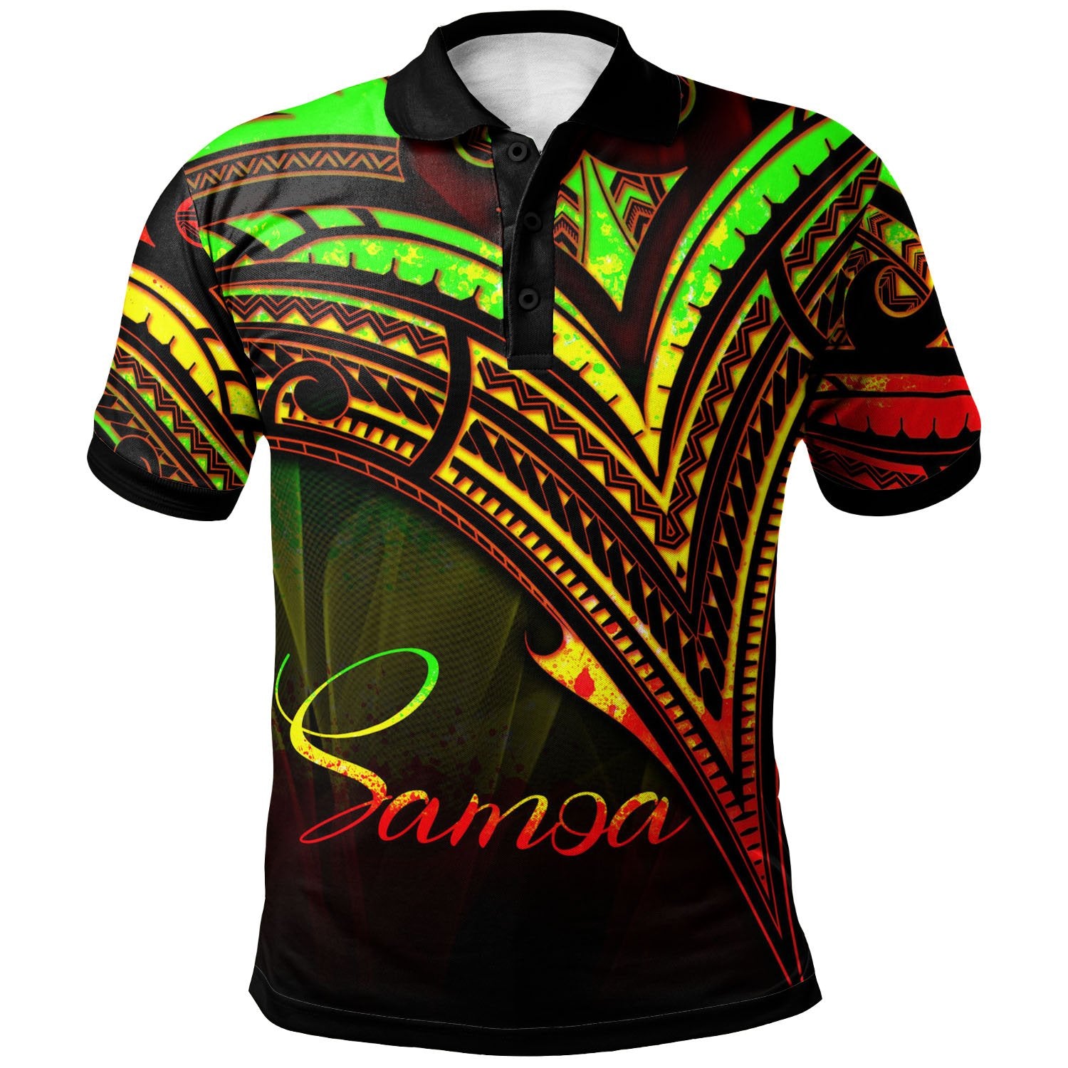 Samoa Polo Shirt Reggae Color Cross Style Unisex Black - Polynesian Pride