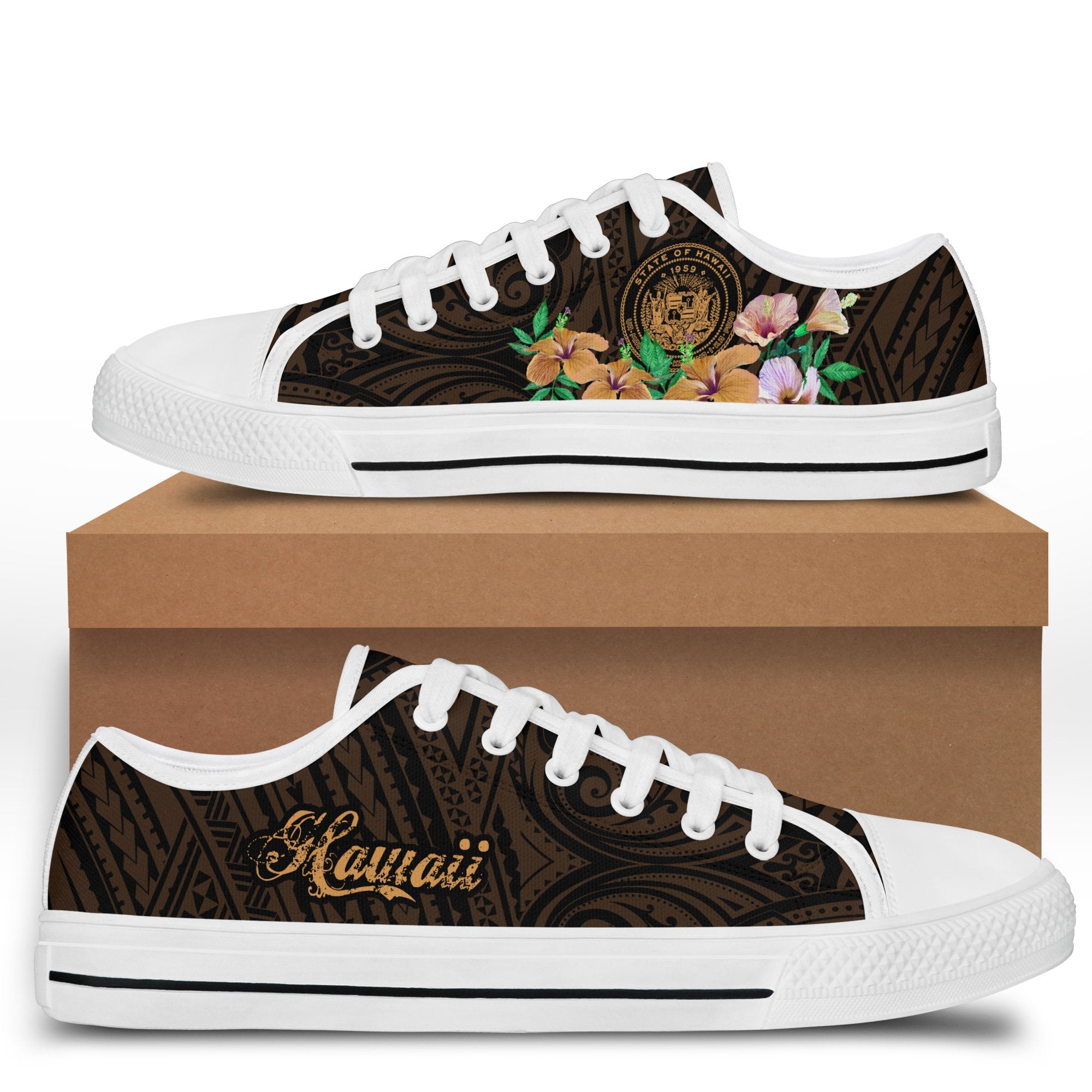 Seal Of Hawaii Hibiscus Low Top Shoes - Brian Style - AH - Polynesian Pride