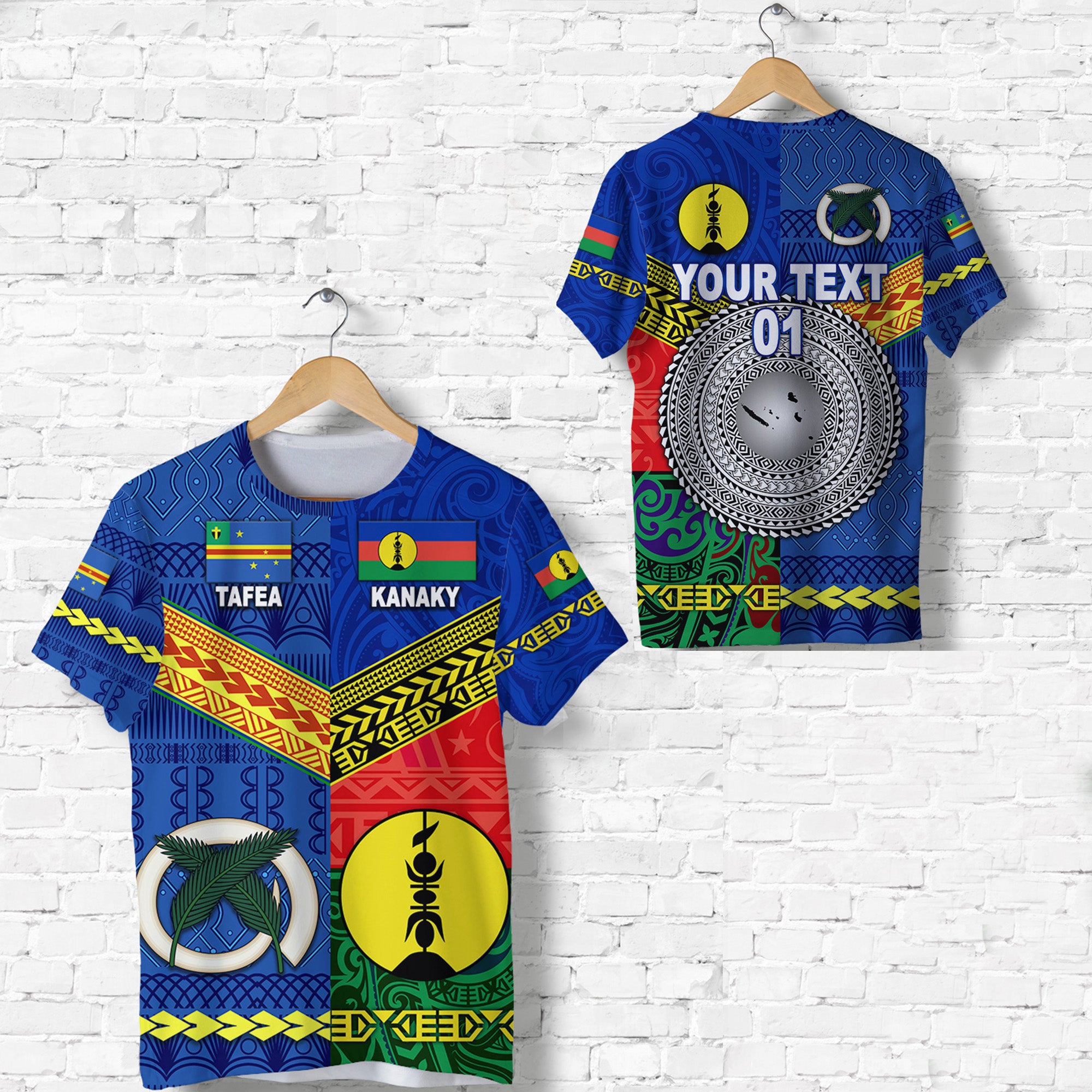 Custom Vanuatu Tafea Province and Kanaky New Caledonia T Shirt Together, Custom Text and Number LT8 Unisex Blue - Polynesian Pride