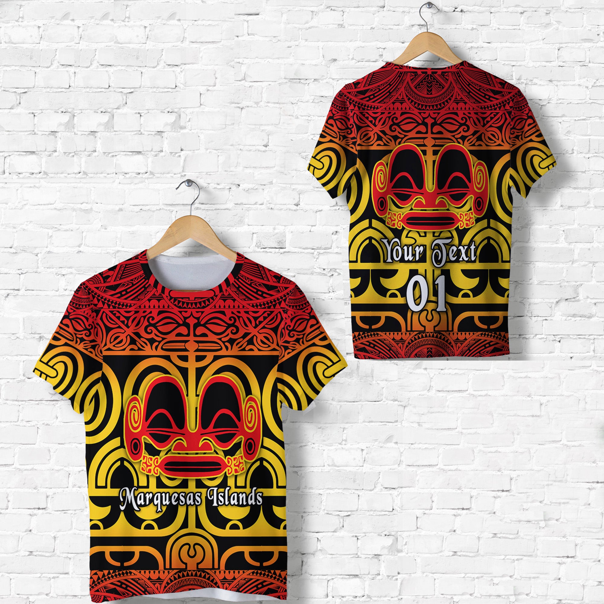 Custom Marquesas Islands T Shirt Marquesan Tattoo Simple Style Gradient Red LT8 - Polynesian Pride