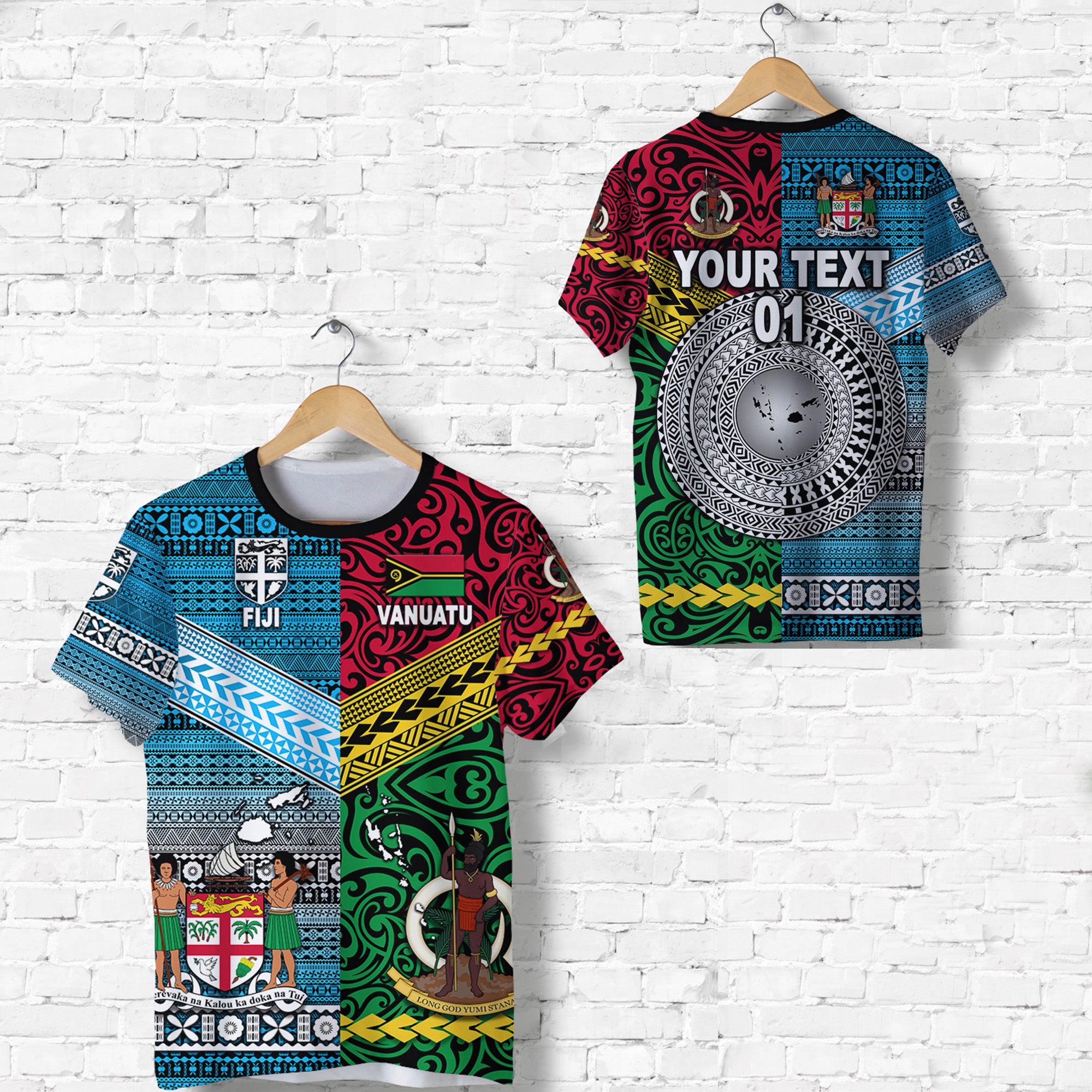 Custom Vanuatu Fiji T Shirt Together Bright Color, Custom Text and Number LT8 Unisex Red - Polynesian Pride